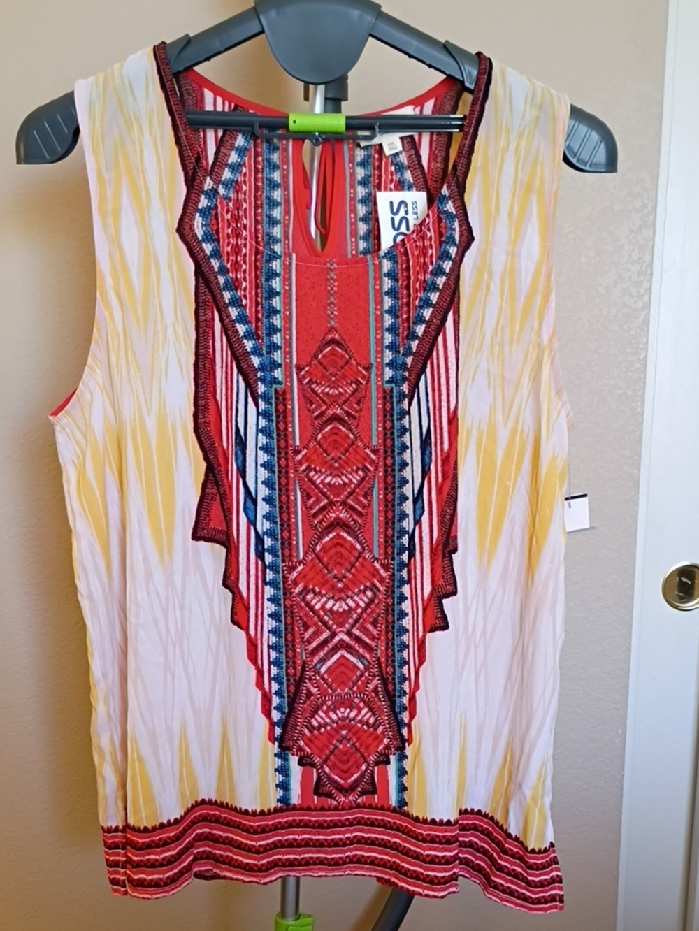 Sleeveless Embroidered Tank Top - Red & Yellow